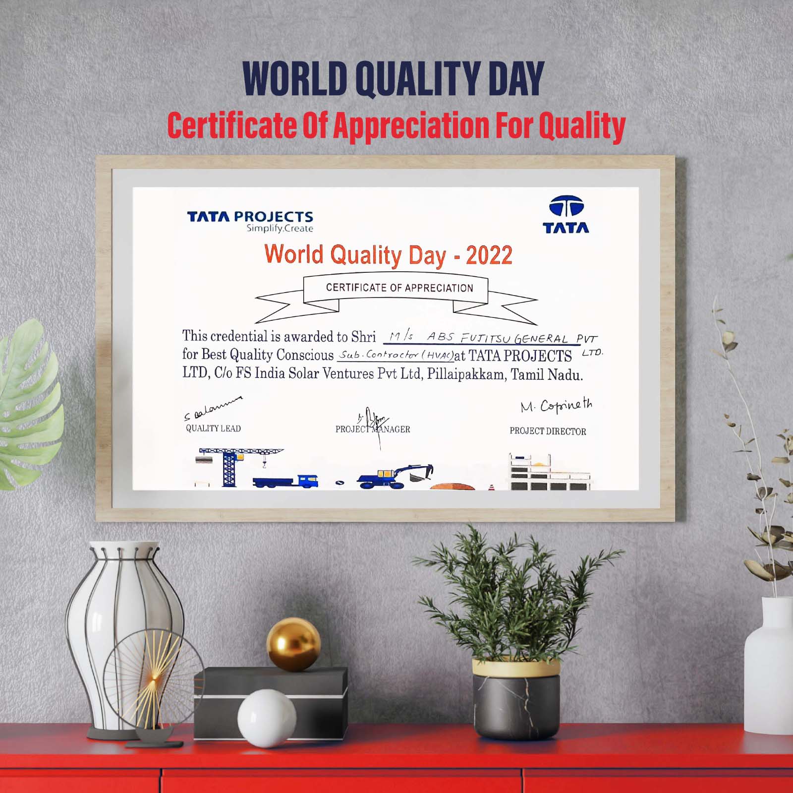 World Quality Day 2022-Award-TATA Projects - ABS Fujitsu General Pvt Ltd